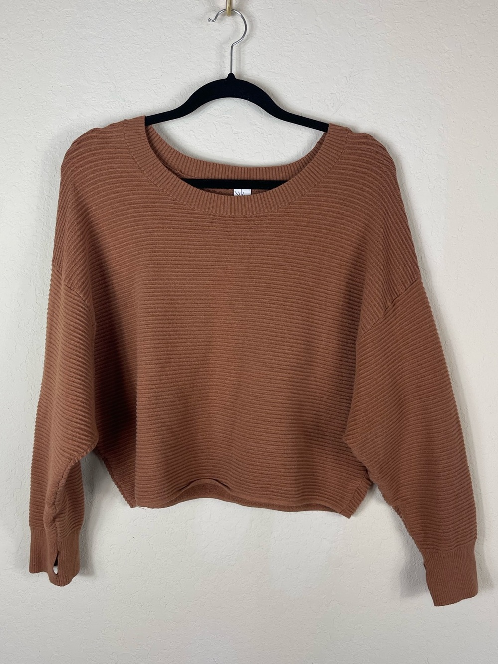 Aerie Offline Home Stretch Drop Shoulder Ribbed Sweater Brown Size Medium - Picture 2 of 6